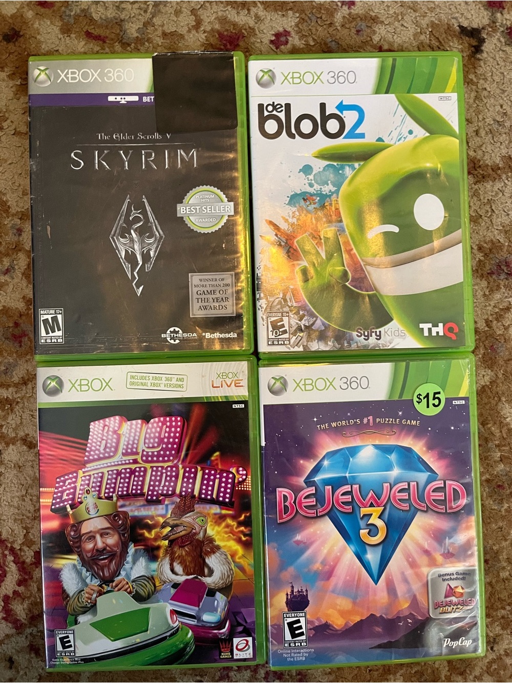 Xbox 360 Game Lot Skyrim de Blob 2 Bejeweled 3 Big Bumpin Complete CIB microsoft